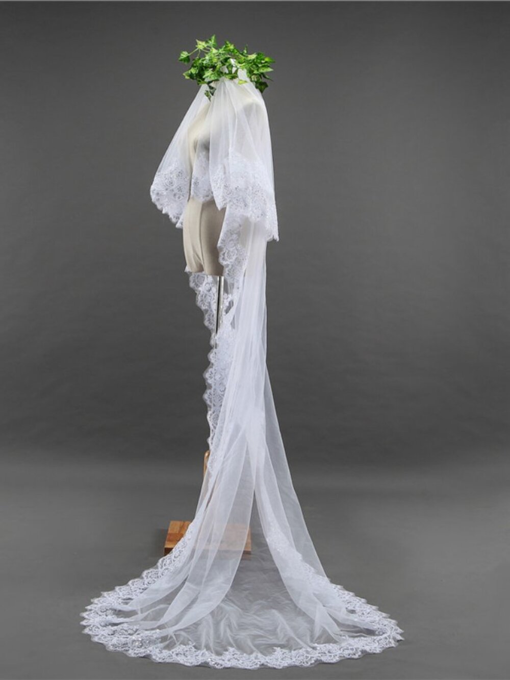 Sparkle Sequin Lace Cathedral Length Veil with Face Blusher 3M